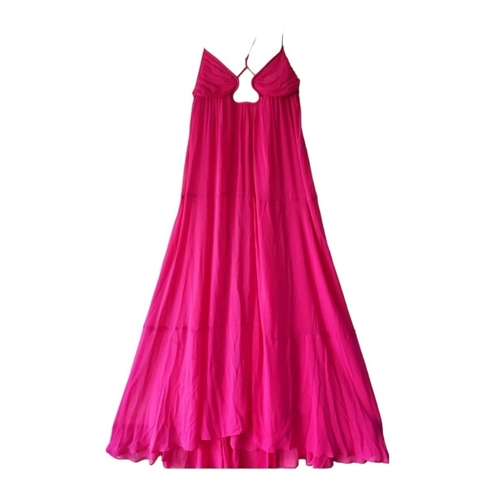 Women’s Fuchsia Halter Maxi Dress - Lightweight Beach Cover-Up - Picture 10 of 15